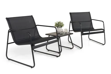 Pelanda Caféset Utomhus - Bord med frostad glasskiva och fåtöljer i stål - Svart - Utemöbler - Loungemöbler - Soffgrupp utomhus