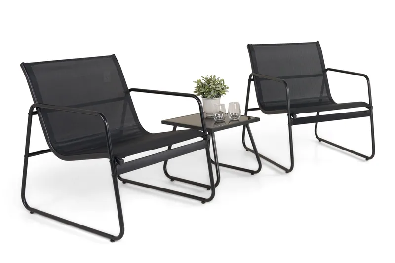 Pelanda Caféset Utomhus - Bord med frostad glasskiva och fåtöljer i stål - Svart - Trädgård & spabad - Utemiljö - Altan & terrass - Altanmöbler