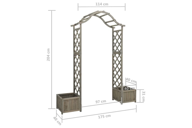 Rosenbåge med odlingslåda grå massivt granträ - Grå - Rosenbåge - Trädgårdsfigurer & trädgårdsprydnad