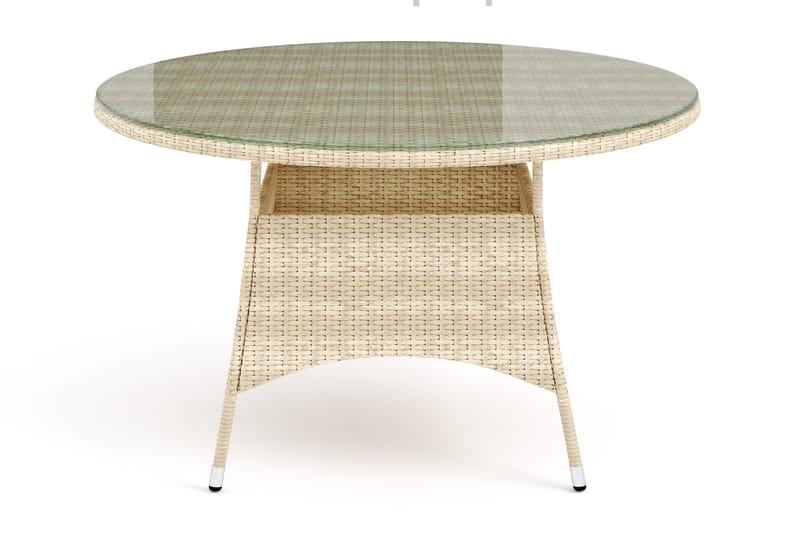 Thor Runt Matbord Utomhus 140 cm i konstrotting med glasskiva - Beige - Utemöbler - Utebord & trädgårdsbord - Matbord utomhus