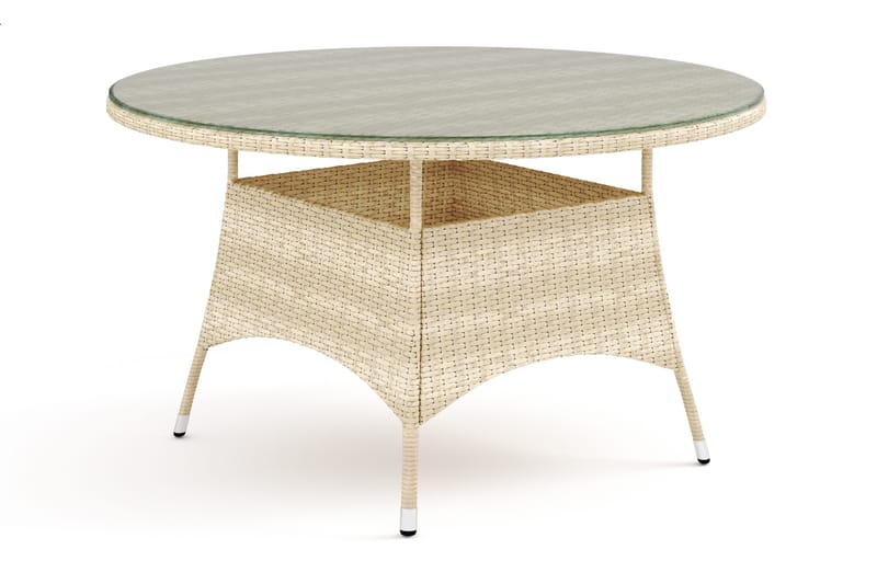 Thor Runt Matbord Utomhus 140 cm i konstrotting med glasskiva - Beige - Utemöbler - Utebord & trädgårdsbord - Matbord utomhus