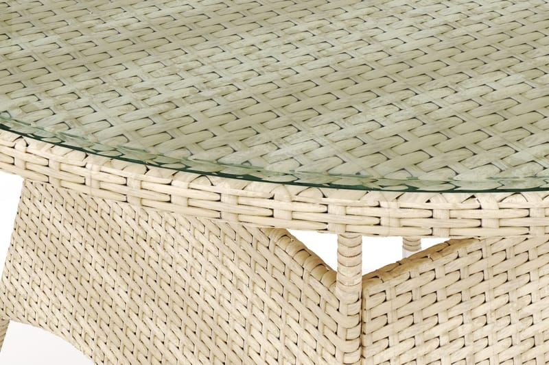 Thor Runt Matbord Utomhus 140 cm i konstrotting med glasskiva - Beige - Utemöbler - Utebord & trädgårdsbord - Matbord utomhus