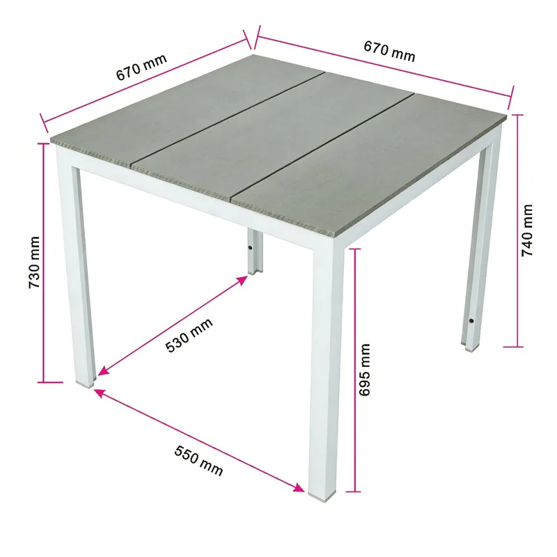 Tunis Cafebord utomhus 70x70 cm i metall/plast - Grå/Vit - Utemöbler - Balkong - Balkongmöbler - Balkongbord