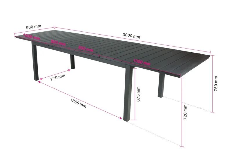 Tunis Rektangulärt Stort Förlängningsbart Matbord utomhus 205/305x90 cm i metall plast - Svart - Utemöbler - Utebord & trädgårdsbord - Matbord utomhus