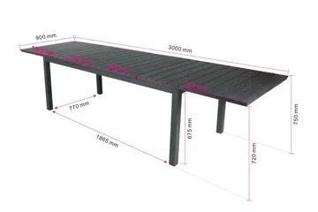 Tunis Rektangulärt Stort Förlängningsbart Matbord utomhus 205/305x90 cm i metall plast - Svart - Utemöbler - Utebord & trädgårdsbord - Matbord utomhus