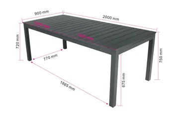 Tunis Rektangulärt Stort Förlängningsbart Matbord utomhus 205/305x90 cm i metall plast - Svart - Utemöbler - Utebord & trädgårdsbord - Matbord utomhus