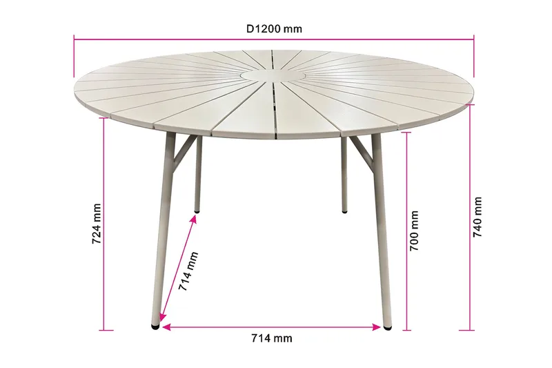 Tunis Runt Matbord utomhus 120 cm i aluminium metall - Beige - Utemöbler - Utebord & trädgårdsbord - Matbord utomhus