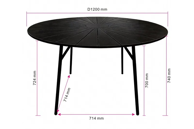 Tunis Runt Matbord utomhus 120 cm i aluminium metall - Svart - Utemöbler - Utebord & trädgårdsbord - Matbord utomhus