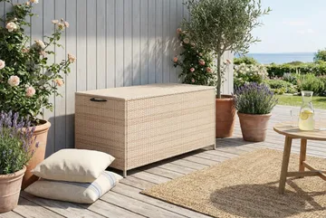 Zahara Dynbox utomhus i konstrotting med handtag 140x60x60 cm - Beige - Utemöbler - Dynförvaring & möbelskydd - Dynboxar & dynlådor