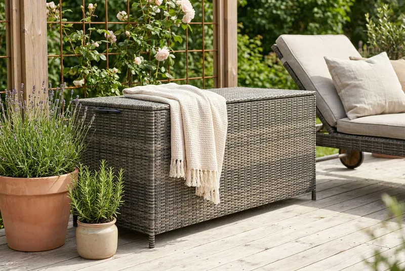 Zahara Dynbox utomhus i konstrotting med handtag 140x60x60 cm - Grå - Utemöbler - Dynförvaring & möbelskydd - Dynboxar & dynlådor