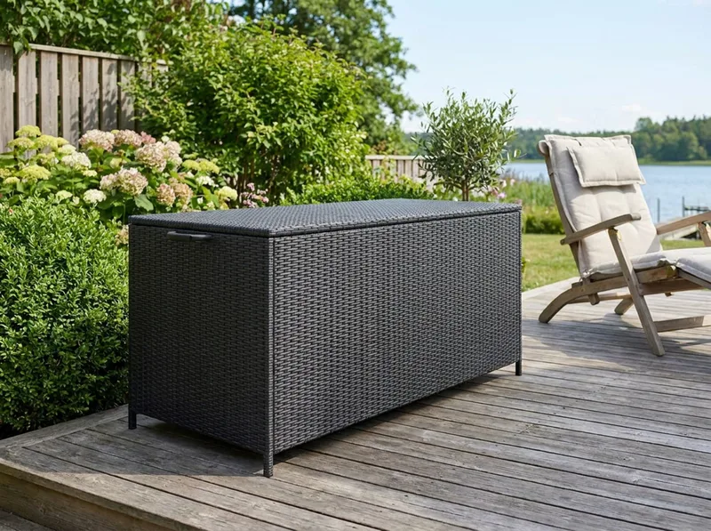 Zahara Dynbox utomhus i konstrotting med handtag 140x60x60 cm - Svart - Utemöbler - Dynförvaring & möbelskydd - Dynboxar & dynlådor