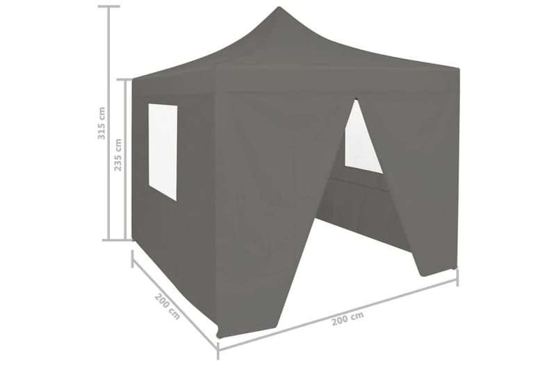 Hopfällbart partytält med 4 sidoväggar 2x2 m stål antracit - Antracit - Partytält - Trädgårdstält & förvaringstält