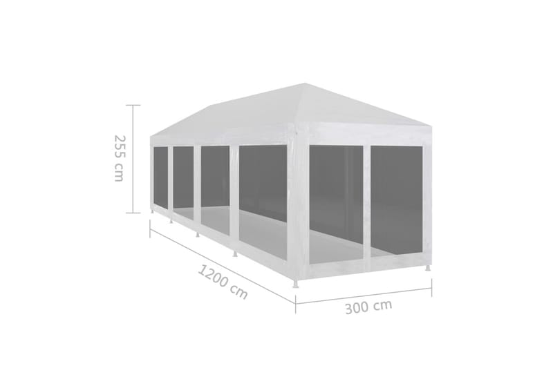 Partytält med 10 sidoväggar i nät 12x3 m - Vit - Partytält - Trädgårdstält & förvaringstält