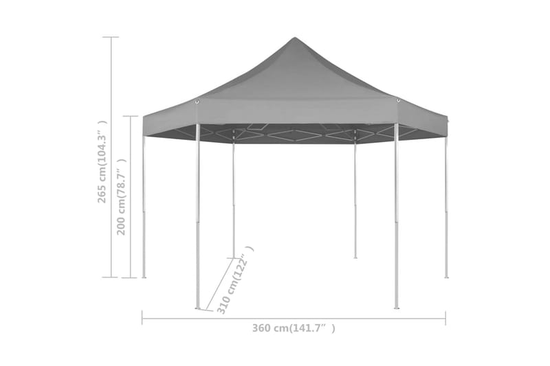 Pop-Up Hopfällbart partytält sexkantigt grå 3,6x3,1 m - Grå - Trädgård & spabad - Utemiljö - Förvaring utomhus - Trädgårdstält & förvaringstält - Partytält