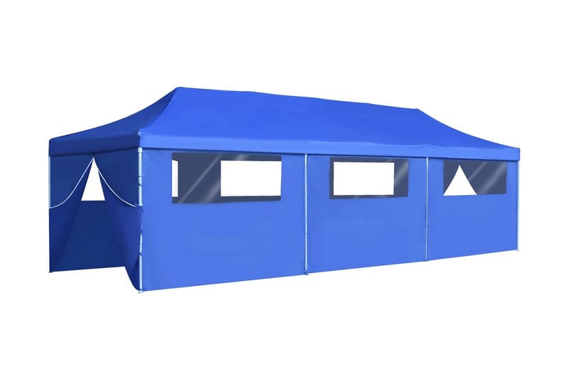 Pop-Up hopfällbart partytält med 8 sidoväggar blå 3x9 m - Blå - Partytält - Trädgårdstält & förvaringstält