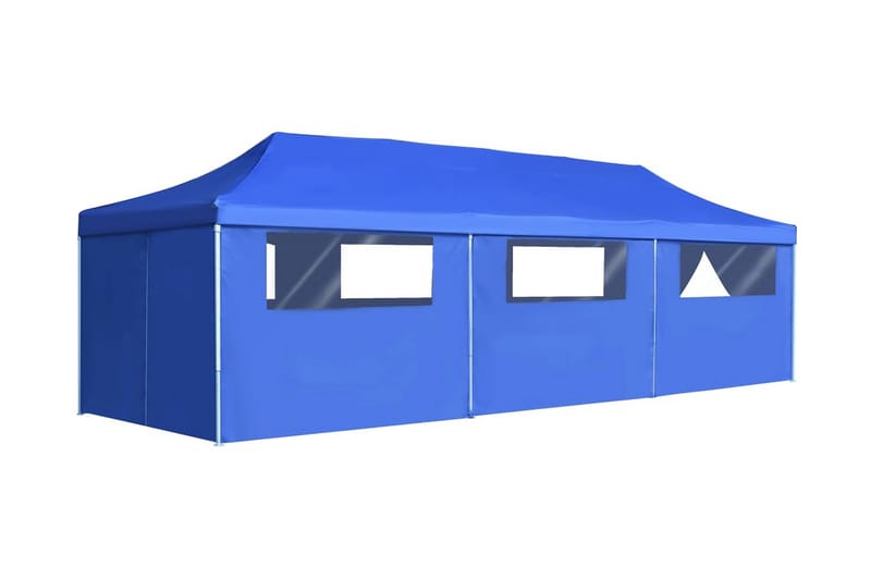 Pop-Up hopfällbart partytält med 8 sidoväggar blå 3x9 m - Blå - Partytält - Trädgårdstält & förvaringstält
