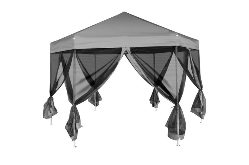 Pop-Up Partytält med 6 sidoväggar sexkantigt 3,6x3,1 m grå - Grå - Trädgård & spabad - Utemiljö - Förvaring utomhus - Trädgårdstält & förvaringstält - Partytält