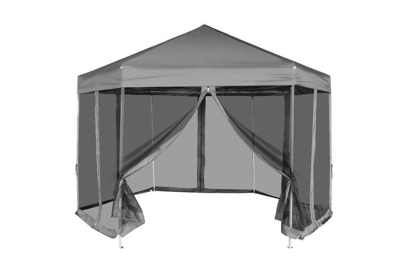 Pop-Up Partytält med 6 sidoväggar sexkantigt 3,6x3,1 m grå - Grå - Trädgård & spabad - Utemiljö - Förvaring utomhus - Trädgårdstält & förvaringstält - Partytält