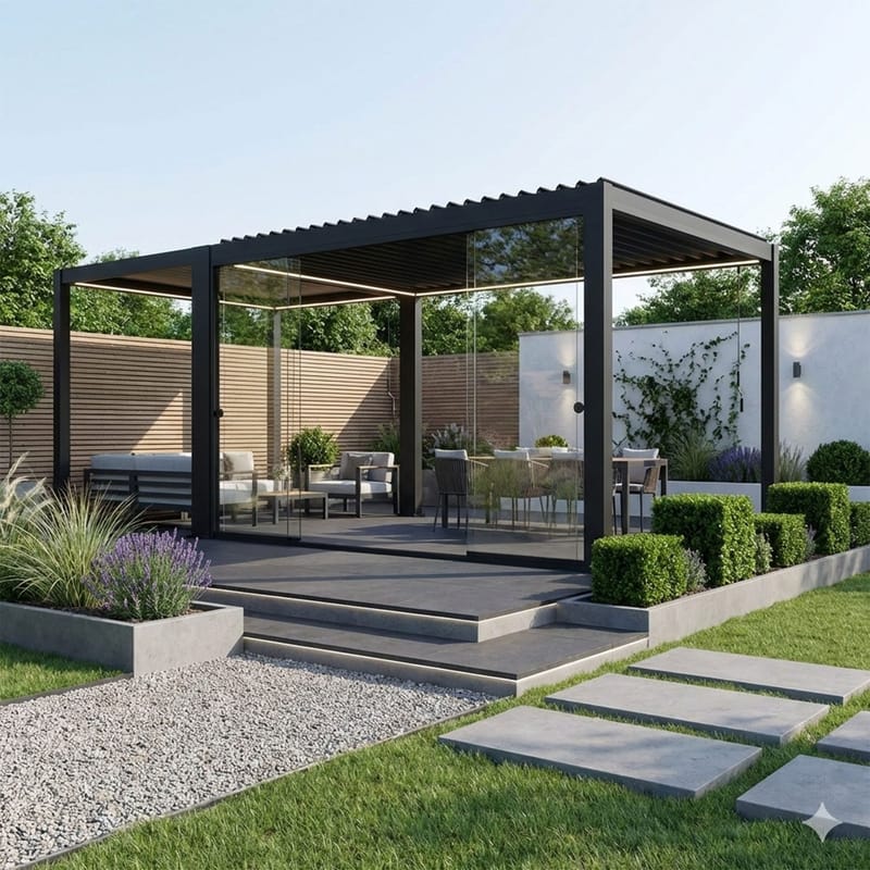 Skjutdörrar i glas för lusthus Mirador-111 3 m - mörkgrå / grå - Trädgård & spabad - Uterum & fritidshus - Byggsats uterum - Uterumspartier & glaspartier - Skjutbar dörr