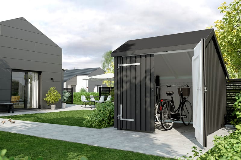 PLUS Cykelskjul 5,7 m² - 1 Modul med Dubbeldörr - Grå - Cykelförråd & cykelställ