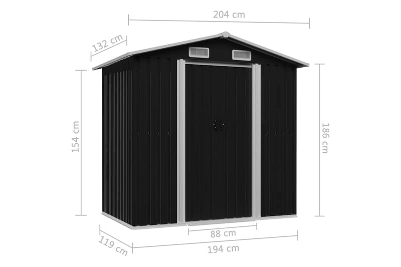 Förvaringsbod antracit stål 204x132x186 cm - Antracit - Trädgård & spabad - Uterum & fritidshus - Förråd & bodar - Förrådsbod