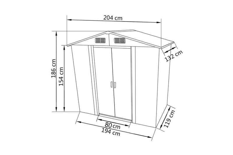 Förvaringsbod i metall grå 204x132x186 cm - Grå - Trädgård & spabad - Uterum & fritidshus - Förråd & bodar - Förrådsbod