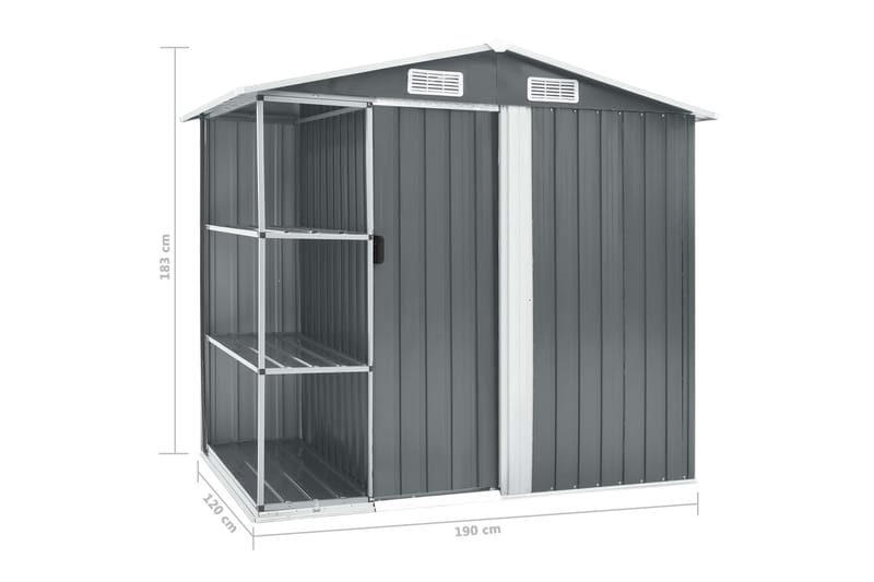 Trädgårdsbod med hylla grå 205x130x183 cm järn - Grå - Trädgård & spabad - Uterum & fritidshus - Förråd & bodar - Förrådsbod