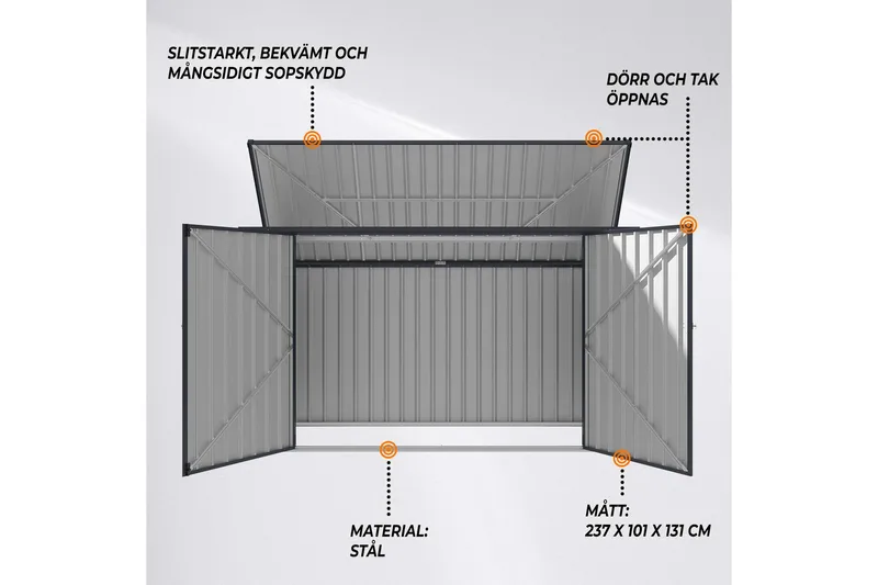 Fornorth Sopskjul 237x101x131 cm - Mörkgrå - Trädgård & spabad - Uterum & fritidshus - Förråd & bodar - Soptunneskydd