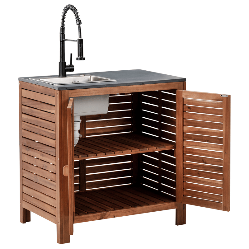 Köksskåp med Vask För Utomhusbruk Brucoli Akaciaträ 80 cm - Brun/Grå/Svart/Silver - Trädgård & spabad - Grillar & matlagning utomhus - Utekök - Färdiga utekök