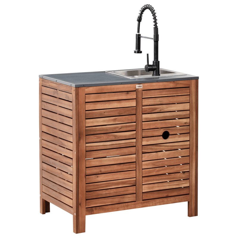 Köksskåp med Vask För Utomhusbruk Brucoli Akaciaträ 80 cm - Brun/Grå/Svart/Silver - Trädgård & spabad - Grillar & matlagning utomhus - Utekök - Färdiga utekök