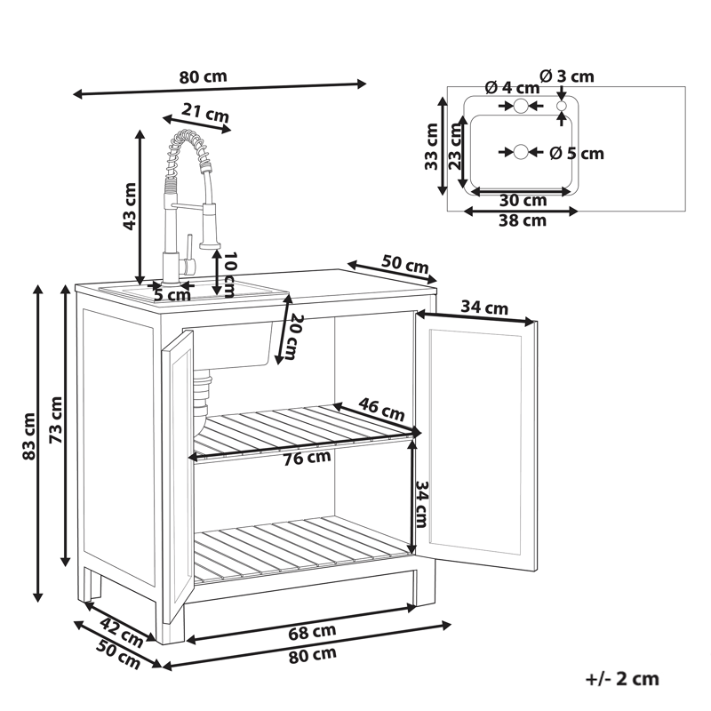 Köksskåp med Vask För Utomhusbruk Brucoli Akaciaträ 80 cm - Brun/Grå/Svart/Silver - Trädgård & spabad - Grillar & matlagning utomhus - Utekök - Färdiga utekök