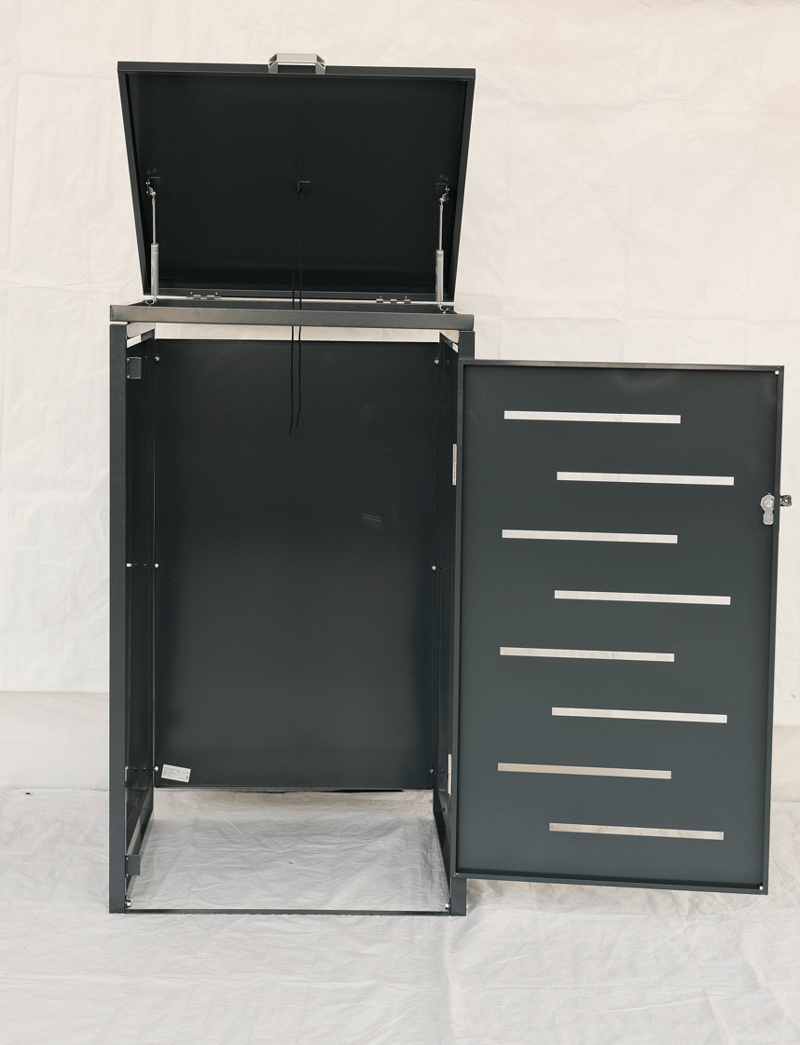 Soptunneskjul 1 kärl | Låsbar | Gasfjäder & ventilation | Mörkgrå metall - Mörkgrå med svart detaljfinish - Trädgård & spabad - Uterum & fritidshus - Förråd & bodar - Soptunneskydd