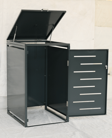 Soptunneskjul 1 kärl | Låsbar | Gasfjäder & ventilation | Mörkgrå metall - Mörkgrå med svart detaljfinish - Trädgård & spabad - Uterum & fritidshus - Förråd & bodar - Soptunneskydd