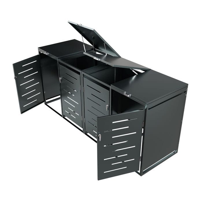 Soptunneskjul 2 kärl | Låsbart | Gasfjäder & ventilation | Mörkgrå - Mörkgrå - Trädgård & spabad - Uterum & fritidshus - Förråd & bodar - Soptunneskydd