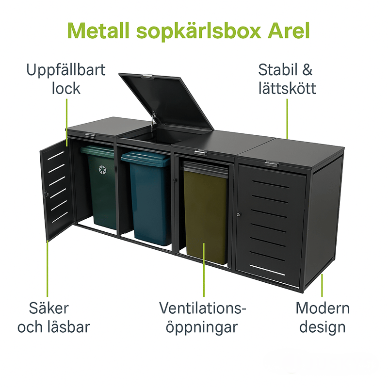 Soptunneskjul 2 kärl | Låsbart | Gasfjäder & ventilation | Mörkgrå - Mörkgrå - Trädgård & spabad - Uterum & fritidshus - Förråd & bodar - Soptunneskydd