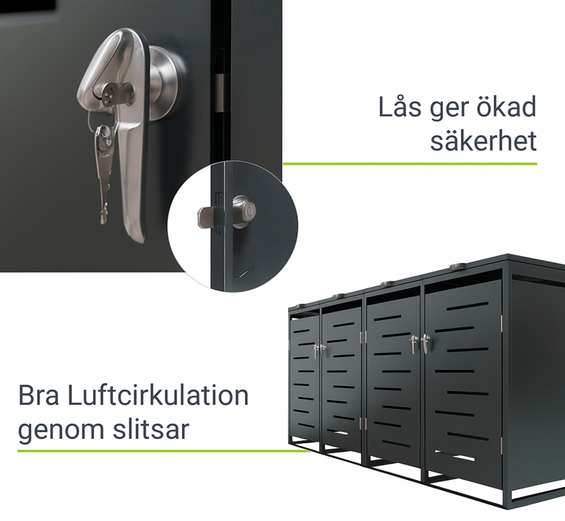 Soptunneskjul 2 kärl | Låsbart | Gasfjäder & ventilation | Mörkgrå - Trädgård & spabad - Uterum & fritidshus - Förråd & bodar - Soptunneskydd