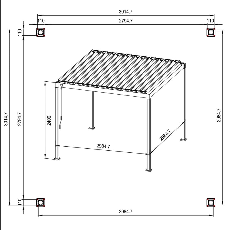 Paviljong Mirador-80 3x3 m - mörkgrå - Trädgård & spabad - Uterum & fritidshus - Lusthus & gazebo