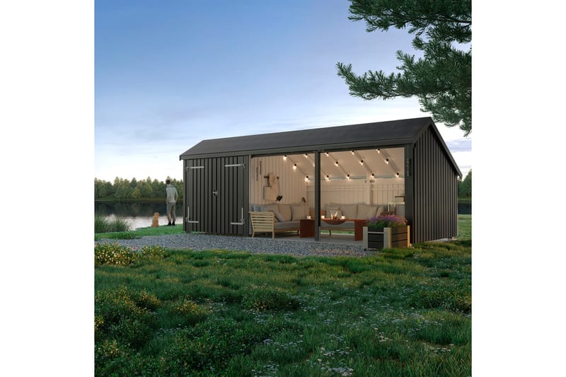 PLUS Multi Trädgårdshus 15,5 m² - 3 Moduler med Dubbeldörr - Grå - Friggebod