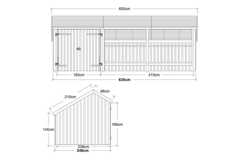 PLUS Multi Trädgårdshus 15,5 m² - 3 Moduler med Dubbeldörr - Grå - Friggebod