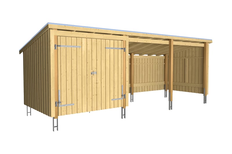 PLUS Nordic Multi Trädgårdshus 14 m² - 3 Moduler med Dubbeld - Grå - Trädgård & spabad - Uterum & fritidshus - Stugor