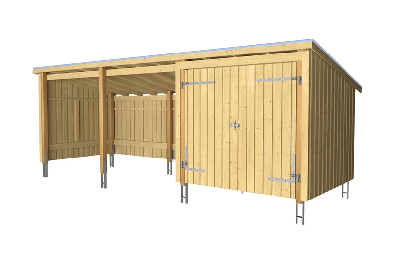 PLUS Nordic Multi Trädgårdshus 14 m² - 3 Moduler med Dubbeld - Grå - Trädgård & spabad - Uterum & fritidshus - Stugor