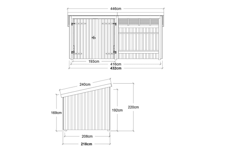 PLUS Nordic Multi Trädgårdshus 9,5 m² - 2 Moduler med Dubbel - Grå - Friggebod