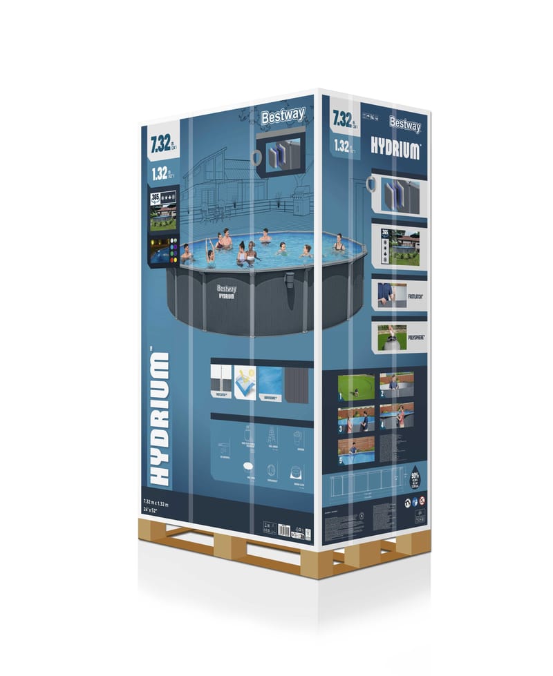 Bestway Hydrium pool ovan mark Ø7,32 m – 132 cm djup | Stålpool (561RP) - Trädgård & spabad - Utomhusbad - Pool - Pool ovan mark