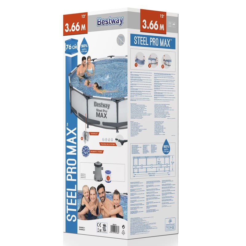 Bestway Steel Pro MAX ovanmarkpool Rund 3,66x0,76 m Grå - Bestway - Trädgård & spabad - Utomhusbad - Pool - Pool ovan mark