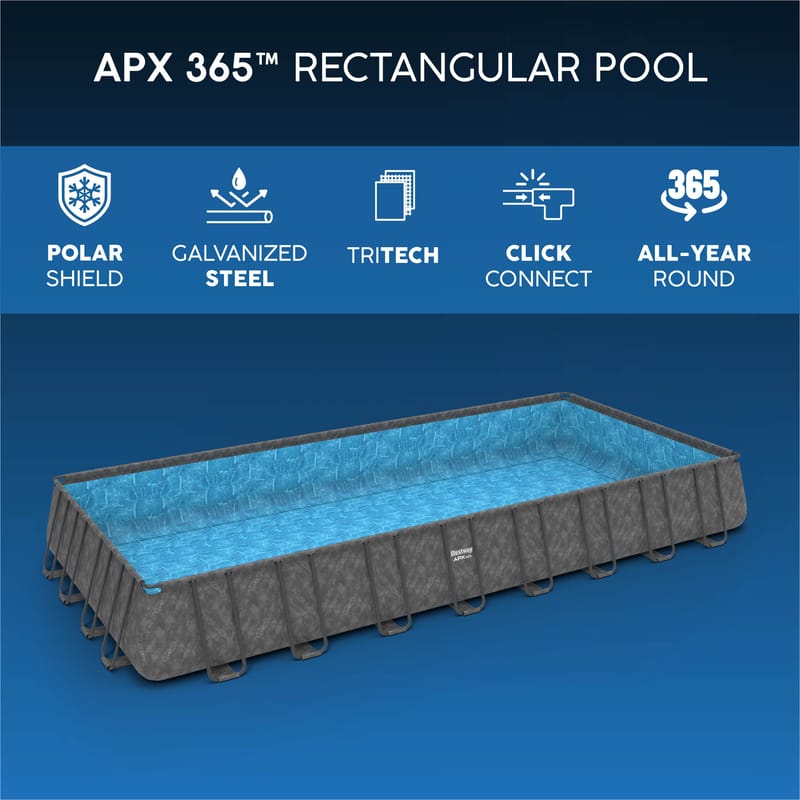 Bestway pool ovan mark 9,56x4,88m – 132cm djup | APX 365™ Rektangulär Stålpool (561KJ) - Trädgård & spabad - Utomhusbad - Pool - Pool ovan mark