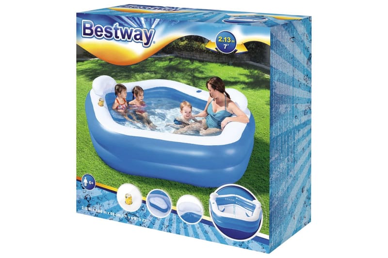 Bestway Pool Family Fun Lounge Pool 213x206x69 cm - Blå - Pool ovan mark