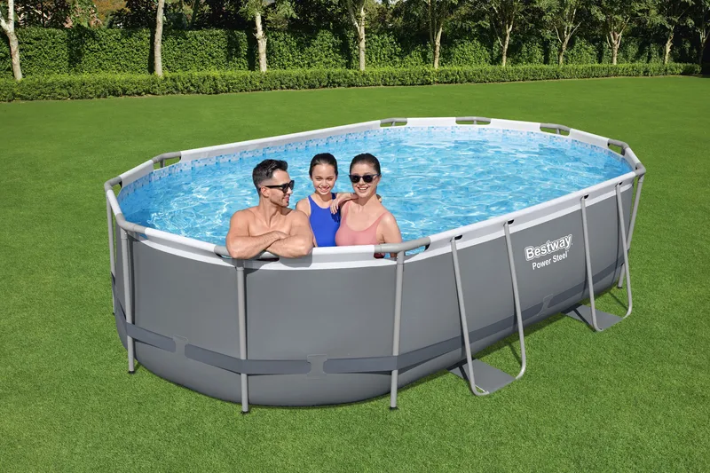 Bestway Power Steel Ovanmarkpool 4,88 x 3,05 m Grå - Bestway - Trädgård & spabad - Utomhusbad - Pool - Pool ovan mark
