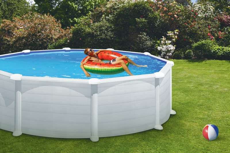 Pool Basic white steel Ø550x132 cm Komplett Poolpaket - Swim & Fun - Pool ovan mark