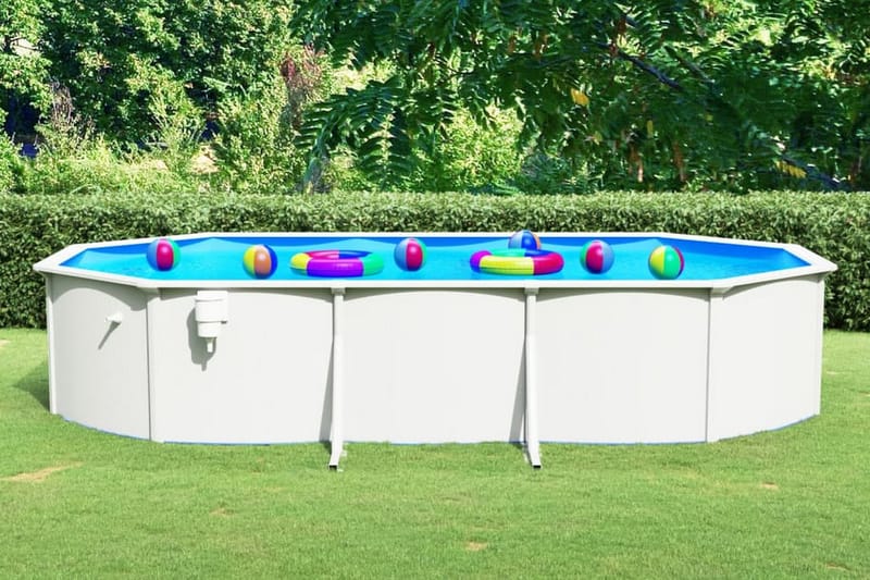 Pool med stålväggar oval 610x360x120 cm vit - Pool ovan mark