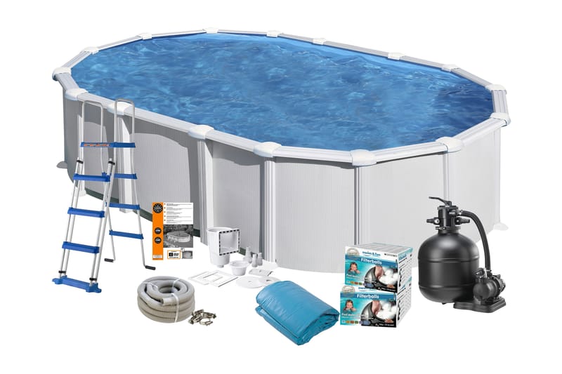 Pool Stål Swim & Fun Grundläggande oval 730 x 375 x 132 cm, Vit - 730 x 375 x 132 cm, Vit - Trädgård & spabad - Utomhusbad - Pool - Pool ovan mark